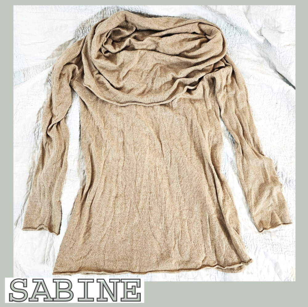 SABINE - Tan Cashmere Blend Fold-Over Neck Sweater